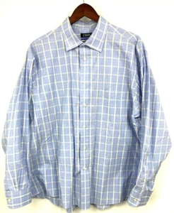 Chaps Stretch Collar Wrinkle Free Regular Fit 18 34/35 Blue Check Plaid - Picture 1 of 5