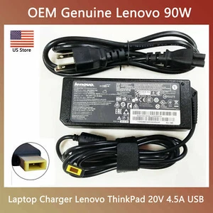Genuine Lenovo 90W 20V 4.5A Laptop Charger AC Power Adapter Square Tip ThinkPad - Picture 1 of 8