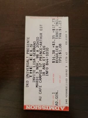 The Eels 1998, Montreal Au Cafe Campus Original Concert Ticket Stub - Image 1 of 2