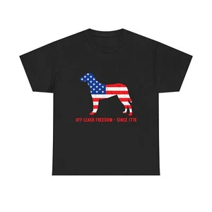 Off Leash Freedom Since 1776 American Dog Patriotic Unisex Heavy Cotton Tee - Picture 1 of 17
