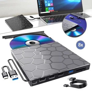 Externes DVD Laufwerk,USB 3.0 Type-C Tragbar CD Brenner Optical Drive für Laptop - Afbeelding 1 van 12