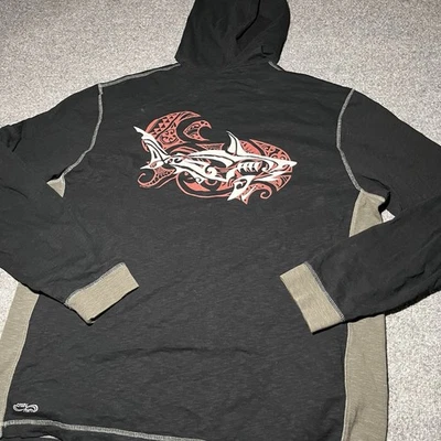 Crazy Shirts Hoodie Mens XXL Tribal Shark Hawaiian 1/4 Zip Lightweight Black - Image 1 of 4