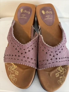 1803 Damen Pantoletten Keilabsatz Sandalen Größe 40 Made In Portugal Mauve Lavendel - Bild 1 von 9