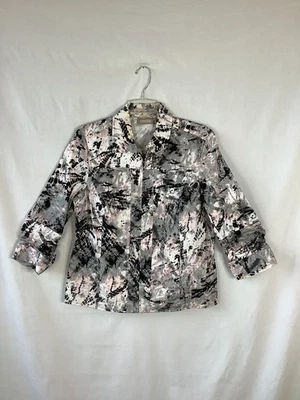 Jaqueta feminina Chicos bege rosa/preto estampa aquarela manga 3/4 zíper completo tamanho 1 - Imagem 1 de 4