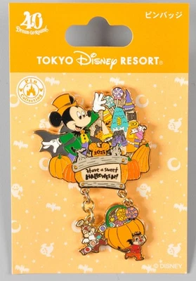Prendedor de Halloween 40th Tokyo Disney Resort 2023 Mickey Chip and Dale Dangling Foto 1 de 2