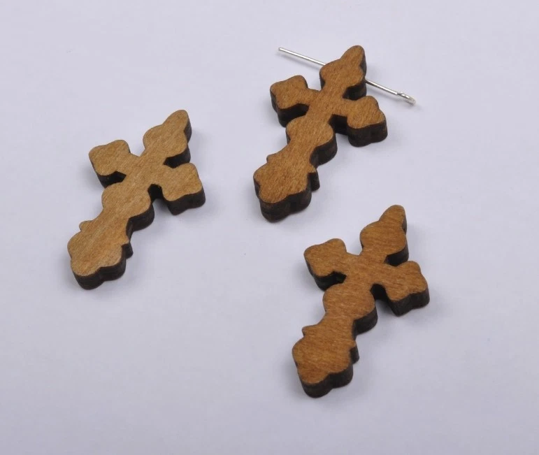 50Pcs Brown wood Jesus cross charm Pendant beads 22mmX38mm diy findings - Image 1 of 2