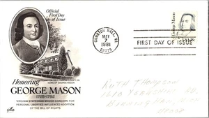 Vintage FDC USPS Scott #1858 George Mason Bill of Rights c1981 Artcraft - Picture 1 of 4