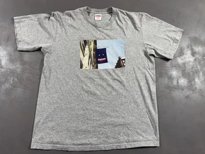 Supreme Banner Tee Shirt Mens Medium Heather Gray Skate FW19 - Picture 1 of 7