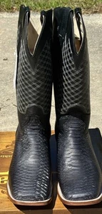 ALFA BOOTS Mens Cowboy Boots Black Python Leather SZ 13 EE - Square Toe - Picture 1 of 20