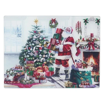 Santa Claus Christmas Glass Cutting Chopping Board Worktop Saver - Image 1 of 3