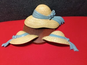 Vintage 1987 Wurzelholz Stroh Hüte Wandbehang Sommer Garten Deko 3er Set - Bild 1 von 6