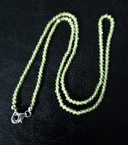 🟢NEW 18" BRIOLETTE FACETED PERIDOT 925 STERLING 2.5mm BEADED CHAIN NECKLACE - Picture 1 of 9