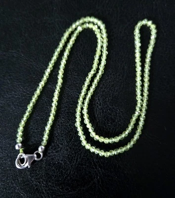 🟢NEW 18" BRIOLETTE FACETED PERIDOT 925 STERLING 2.5mm BEADED CHAIN NECKLACE - Image 1 of 4