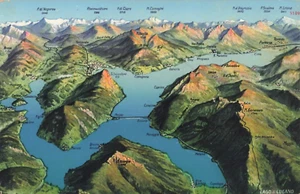 Postcard Switzerland Mountains Map - Picture 1 of 2