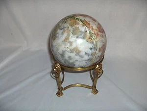 Beautiful Jasper Agate Crystal Red Veins Sphere Orb Ball 5" Brass Stand 7 lb - Picture 1 of 5