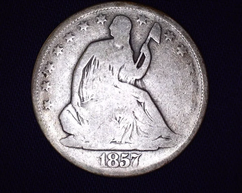 1857 P Seated Liberty Half Dollar V-1 Resumed Very Low Mintage 1,988,000 #S109 Cover