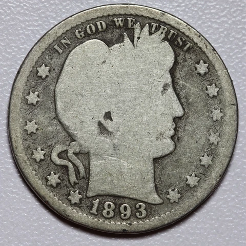 1893-S Silver Barber Quarter GOOD FREE SHIPPING Cover