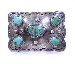 Hebilla de cinturón de plata esterlina turquesa turquesa de 3,5" firmada por CMA peón antiguo - Imagen 1 de 9