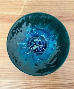 Handcrafted Blue Enamel on Brass Copper Splatter Bowl Trinket Dish Home Decor - Picture 1 of 5