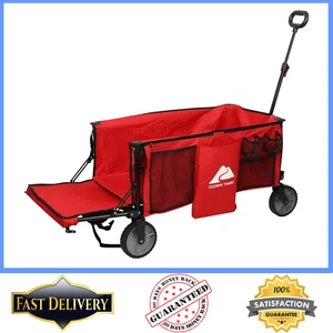 Ozark Trail Camping Utility Wagon w/ Tailgate & Extension Handle, Red, Polyester - Picture 1 of 9
