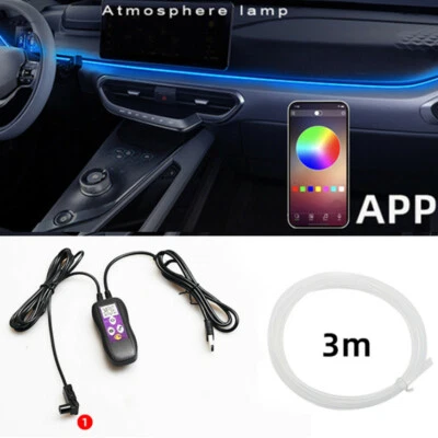 RGB LED Car Fiber Optic Interior Lamp Decor Ambient Light Strips App Control - Image 1 of 4