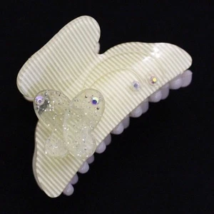 Brand New Tropical Creamy Yellow 3D Butterfly Hair Clip Claw w/Clear AB Crystals - Picture 1 of 3