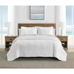 Tommy Bahama Quilt Set King 3-Piece Soft Classic Cotton Solid Bohemian White - Picture 1 of 8