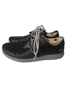 Crocs Mens 12 Kinsale Dark Gray Faux Leather Lace Up Triple Comfort Sneaker