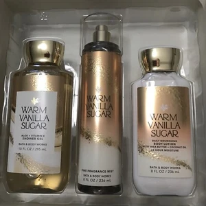 3 Pc Set Bath and Body Works Warm Vanilla Sugar Shower Gel, Mist, & Lotion NEW - Picture 1 of 7