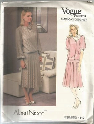 Vogue Sewing Pattern 1410, Albert Nipon Vintage Blouson Dress, Size 12, Uncut - Image 1 of 2