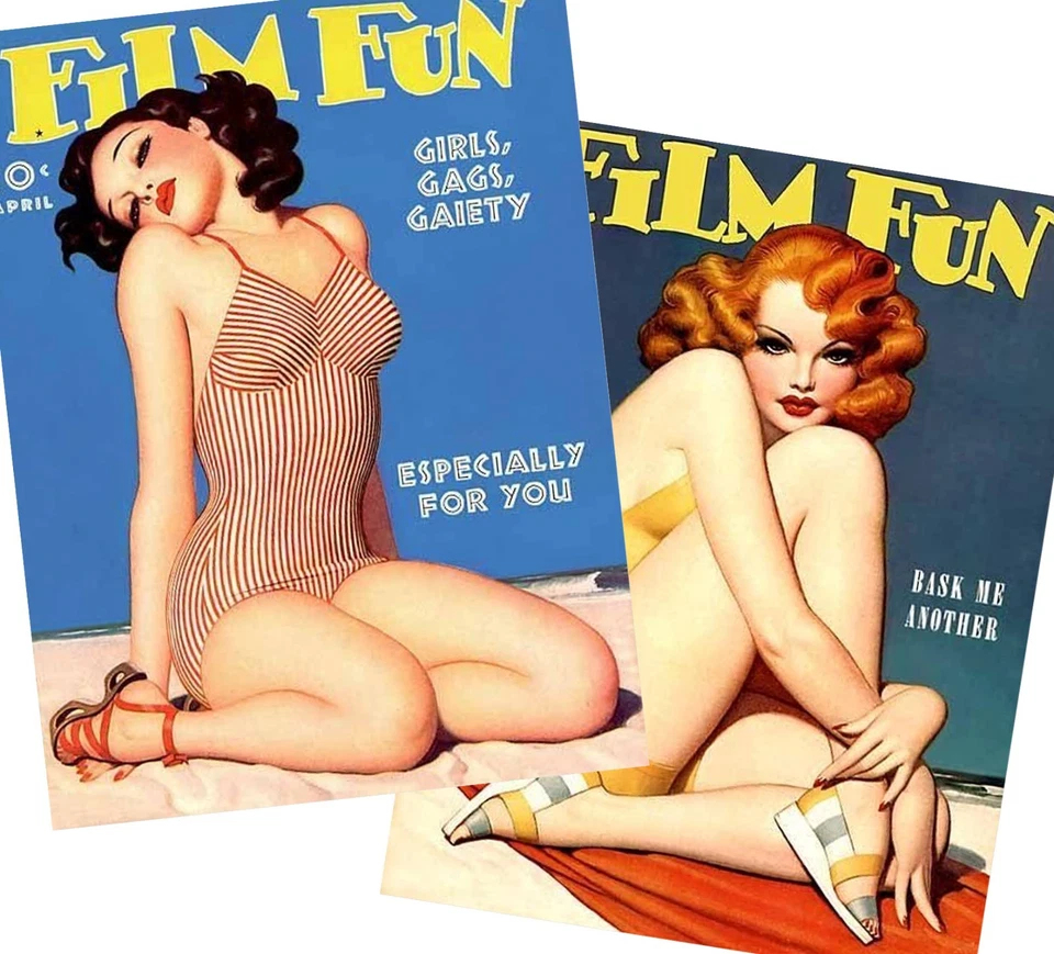 Set of TWO 5x7 Vintage Film Fun Pin-Ups Fabric Blocks - Buy 2, Get 1 FREE! - Image 1 of 1