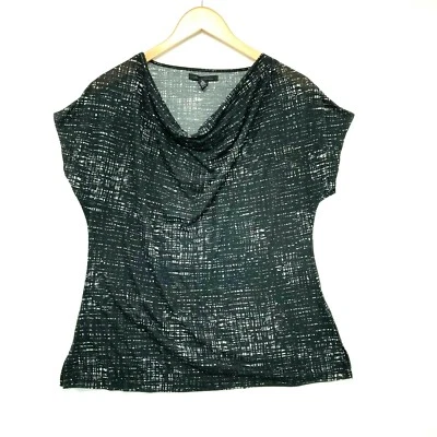 Kenneth Cole Women Black Cowl Neck Short Sleeve Pullover Blouse Large - Image 1 of 4