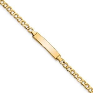 Real 14kt Yellow Gold Semi-solid Cuban Link ID Bracelet; 6 inch; Lobster Clasp - Picture 1 of 5