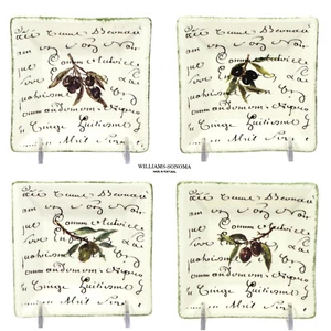 Williams-Sonoma OLIVE SCRIPT 4" Square Dip Bowl Set 4Pc Portugal Green Trim - Picture 1 of 11