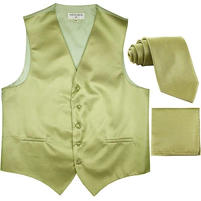 New men tuxedo vest waistcoat & neck tie horizontal stripes formal sage green - Image 1 of 4