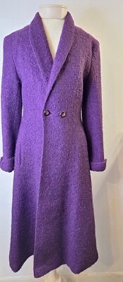Vtg 1980s Long Purple Swing Coat Women's M Wool Frock Coat Union Made Classic - Image 1 of 4