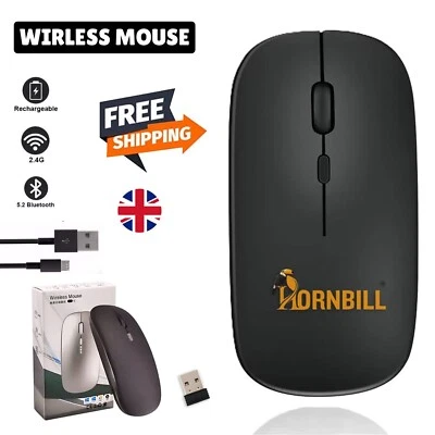 New 2.4Ghz Wireless Ultra Slim USB Rechargeable Mouse Cordless Optical Scroll UK - Image 1 of 4