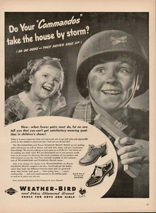 1944 Childrens Fashion Shoes Weather Bird 1940s Vintage Print Ad Army Boys Girls - Picture 1 of 7