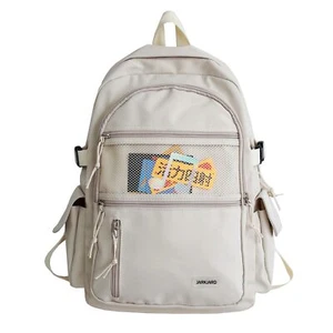 White Cute Aesthetic Backpack Large Capacity School College Girls Daypack - Picture 1 of 7