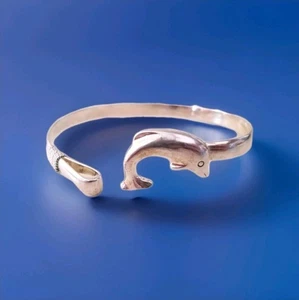 Brazalete de plata vintage de delfines joyería brazalete de peces excelente - Imagen 1 de 7