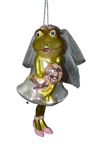 Matrimonio Sposa Rana Vetro Soffiato Albero di Natale Ornamento Bouquet Abito Velo - Foto 1 di 2