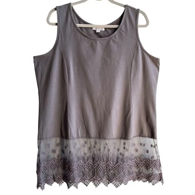 Kathleen Kirkwood 深灰色分层背心 蕾丝扩展器 1X 优雅浪漫时尚 — 第 1/4 张图片