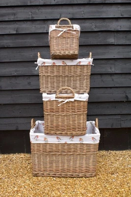 Rectangular Natural-Wash Wicker Log Fireside Storage Basket with Robin Liner - Image 1 of 4