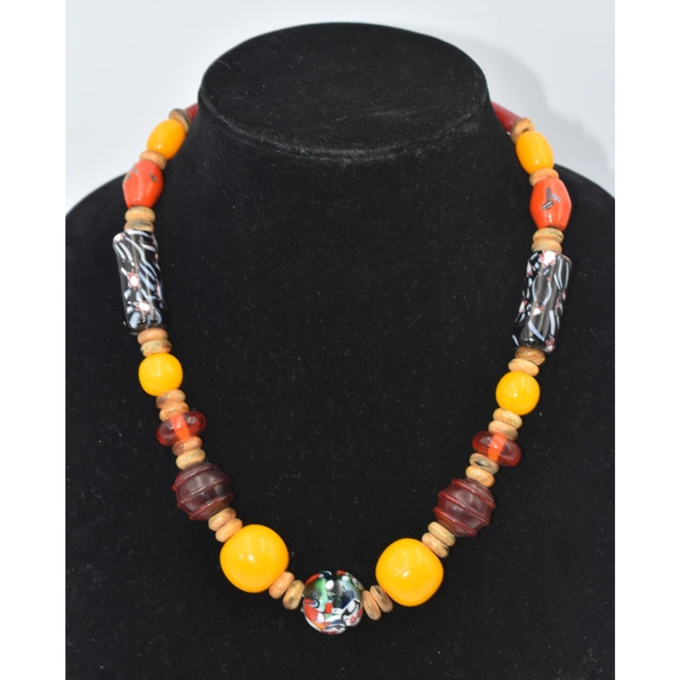 Bohemian Boho Hand Crafted Trade Bead Statement Necklace - Image 1 of 4