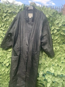 Men's Vintage 80s Black Leather Trench Coat Duster Goth Steampunk BB Dakota Sz M - Picture 1 of 19