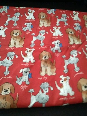 PATTY REED DOGS IN CHRISTMAS OUTFITS  RED 100% COTTON FABRIC 1-1/2 YARDS  - Image 1 of 4
