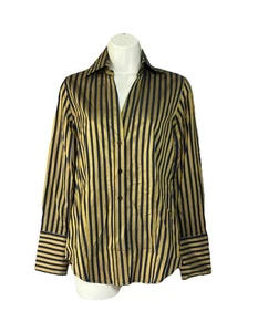 Camisa Ben Sherman para mujer dorada azul a rayas manga larga con cuello abotonado pequeña - Imagen 1 de 17