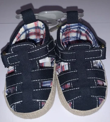First Steps Baby Boy Canvas Crib Shoes Prewalker Sandals Newborn to 3M Blue - Image 1 of 4