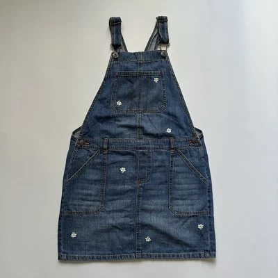 Oshkosh B'Gosh White Flower Embroidery Blue Denim Overall Dress Girls Size 14 - Image 1 of 4