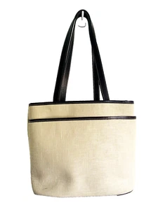 Lauren Ralph Lauren Linen Leather Purse Medium Bag Beige Brown - Picture 1 of 23